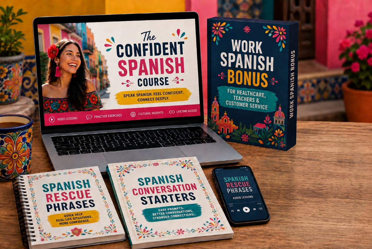 The Confident Spanish Course displayed on a laptop screen